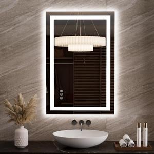 LOAAO 23.6"x35.4" LED Mirror for Bathroom, Lighted Bathroom Mirror with Lights, Anti-Fog, Dimmable, Memory Function, Clear Reflection