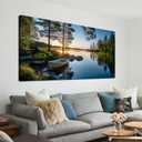 SSNEEKNDG Large Green Landscape Canvas Wall Art for Living Room Forest Lake Sunset Canvas Prints Nature Scenery Artwork for Bedroom Office Home Decor Ready to Hang 29x58 Inch