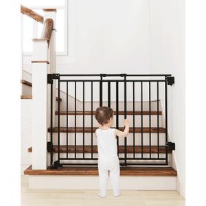 Miumoon 29-45" No Bottom Bar Baby Gate for Stairs, 2-in-1 Auto Close Dog Gate Indoor with Large Walk Thru Door, Hardware Mount Pet Gate for Top and Bottom Stairs (Black, 26.5-43" W x 29" H)