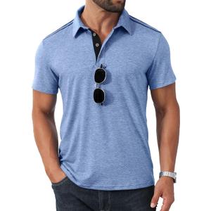 Angbater Men's Button Polo Shirts Short Sleeve Casual Summer T-Shirt Slim Fit Contrast Color Golf Shirt (XL)