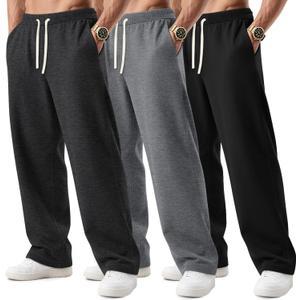 August Alley 3 Pack Big and Tall Men's Sweatpants Open Bottom Athletic Pants Drawstring Elastic Waist with Pockets (4X-Large, Mix Black, Mix Gray, Black)