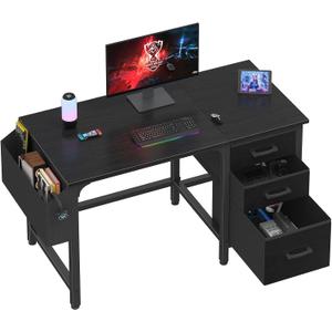 Lufeiya Computer Desk with File Drawers Cabinet, 47 Inch Reversible Home Office Desks with Filing Cabinet for Small Space, Gaming Study Writing Table PC Desks, Black (46.6")
