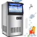 Commercial Ice Maker Machine 140LBS/24H, Dual Water Inlet Options, Freestanding Under Counter Ice Maker Smart LCD, Self-Cleaning, Quiet for Home, Bar, Restaurant, Support 5-Gallon Bottle Water