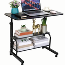 Home Office Study Desk Corner Table for Small Space Rolling Mobile Computer Portable Table for Bedrooms Adjustable Desks Writing Desk with Storage Gaming Size 31.5x15.7 Inch Pure Black