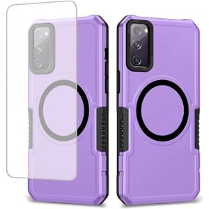 Case for Galaxy S20 FE 5G Case, Samsung S20 FE SM-G781U Case with Tempered Glass Screen Protector, [Compatible with MagSafe] Shockproof Protective Phone Cover for Samsung Galaxy S20 FE Purple