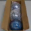 3 Pack Blue Decorative Orbs Mosaic Crack Glass Balls Decor Solid Sphere Globe Bowl Vase Fillers Holiday Living Room Mantle Basket Centerpiece 3.35 Inch