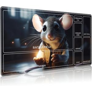 Playmat for MTG with Magic Zones, 24 x 14 inches Game Play Mat for MTG TCG, Trading Card Game Play Mat Desk Mats with Stitched Edges Non-Slip Base, Cute Mouse