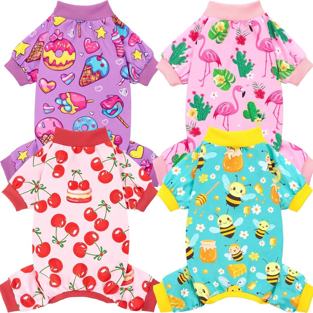 XPUDAC 4 Pieces Dog Pajamas for Small Dogs Boy Girl Soft Stretchy Pjs Onesies Puppy Clothes for Dog Cat Pet Outfits, XS (X-Small(Chest-12" Back-8" Neck-9"))