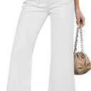 LookbookStore Wide Leg Cropped Jeans for Women High Waisted Stretchy Denim Jean Pants Baggy Flare Trouser Jeans Pockets (Medium, Cream White)