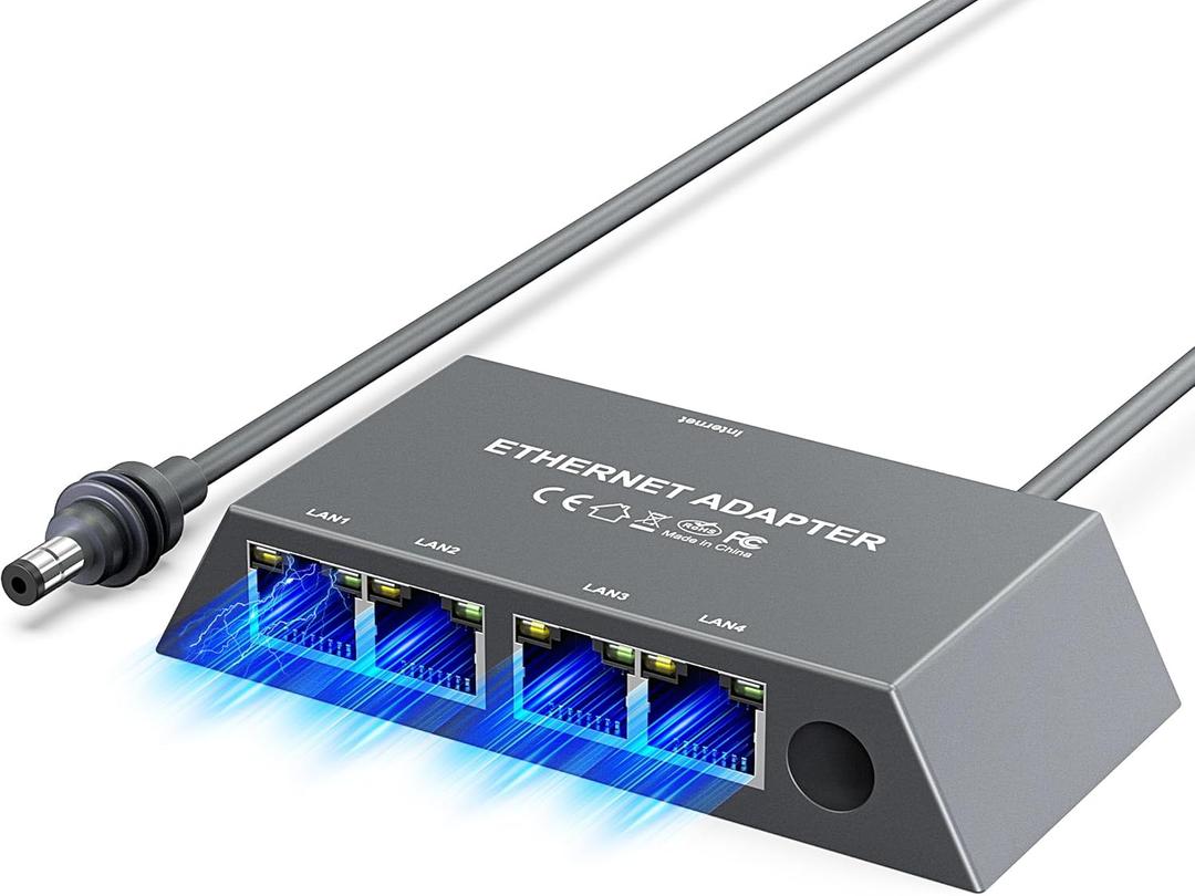 Multi Ports Starlink Gen 3/ Starlink Mini Ethernet Adapter for Wired External Network, 4 Ports Starlink Ethernet Adapter 1 to 4 [4 Devices Networked Simultaneously] - Up to 1 Gbps