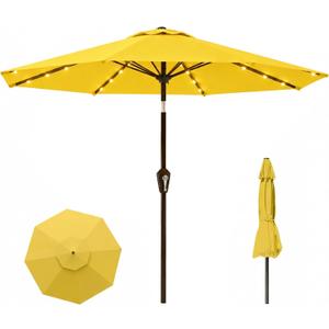 11FT Solar Lighted Patio Umbrella, Outdoor Table Market Umbrellas with Crank Lift, 32 LED Lights, 8 Sturdy Ribs, UV-Resistant for Deck, Garden, Pool