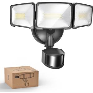 Philips 72W 7400LM LED Security Lights w/PIR Motion Sensor Outdoor, 5000K Daylight Dusk to Dawn Aluminum Flood Light, 3 Adjustable Heads, Waterproof for Garage, Yard, Porch (Black)