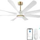60 Inch White Gold Ceiling Fan with Light and Remote Control High CFM Quiet DC Motor Large Modern Smart Ceiling Fan with Dimmable Light, 6 Speeds, Reversible Direction