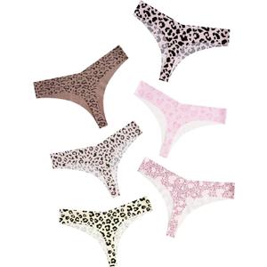 DEANGELMON Seamless Thongs for Women No Show Thong Underwear Women Comfortable Multiple Pack (Small, Leopard Print-6 Pack)
