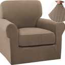 Turquoize 2 Piece Chair Covers Armchair Slipcovers for Living Room Small Armchair Chair Cover with Arms Washable Furniture Cover for Chairs Feature Thick Jacquard Fabric (Small Armchair, Macchiato)