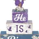 4 Pcs Easter Table Decorations He Is Risen Wooden Table Sign Religious Wood Centerpiece Easter Cross Blocks Farmhouse Tiered Tray Decor for Home Kitchen Shelf Decor(Cross)