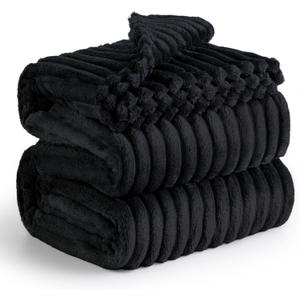 Bedsure GentleSoft Blankets Queen Size for Bed - Cozy Soft Blankets for Women, Cute Large Fleece Throws for Girls, Black, 90x90 Inches
