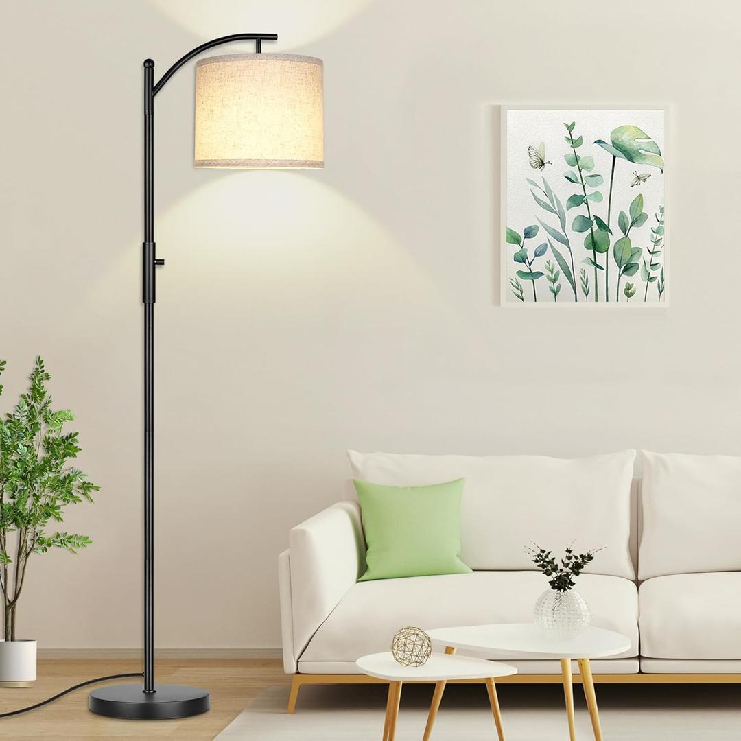 Dimmable Floor Lamp, Arc Floor Lamps for Living Room, Stepless Dimming Modern Standing Lamp with Linen Shade, Tall Lamp for Bedroom Office Dining Room- Black Dimmable Floor Lamp, Arc Floor Lamps for Living Room, Stepless Dimming Modern Standing Lamp with Linen Shade, Tall Lamp for Bedroom Office Dining Room- Black