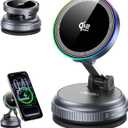 Qi2.2 Magnetic Car Mount Charger,25W Fast Wireless Charging Stand with RGB Light,360 Rotating Suction Phone Holder for Your Car,Compatible with iPhone 12-17,S26/S25