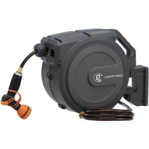 Giraffe Tools Hose Reel 1/2 78 ft, Heavy Duty Retractable Garden Hose Reel with Any Length Lock, Slow Return System, Wall Mounted and 180 Deg Swivel Bracket (Dark Grey)