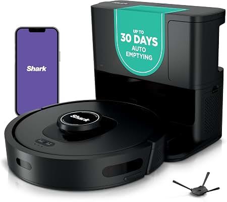 Shark AV2501S AI Ultra Robot Vacuum with HEPA Self-Empty Base, Bagless, 30-Day Capacity, LIDAR Navigation, Smart Home Mapping, UltraClean, Perfect for Pet Hair, Works with Alexa, Black