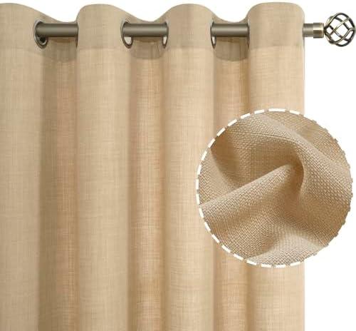LAMIT Natural Linen Curtains 72 inches Long for Bedroom, Grommet Thick Linen Textured Privacy Drapes Light Filtering Burlap Curtains for Farmhouse/Living Room, Set of 2 Panels, Tan, 52 x 72 Inch