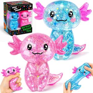 2 PCS Axolotl Slow Rising Stress Balls, Cute Stretchy Axolotl Squishy Fidget Toys for Kids Adults, Sensory Stress Relief Squeeze Toys, Birthday Party Favors, Classroom Prizes, Goodie Bag Gifts
