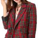 Allegra K Women's Notched Lapel Double Breasted Christmas Work Formal Blazer Jacket Medium Red Green