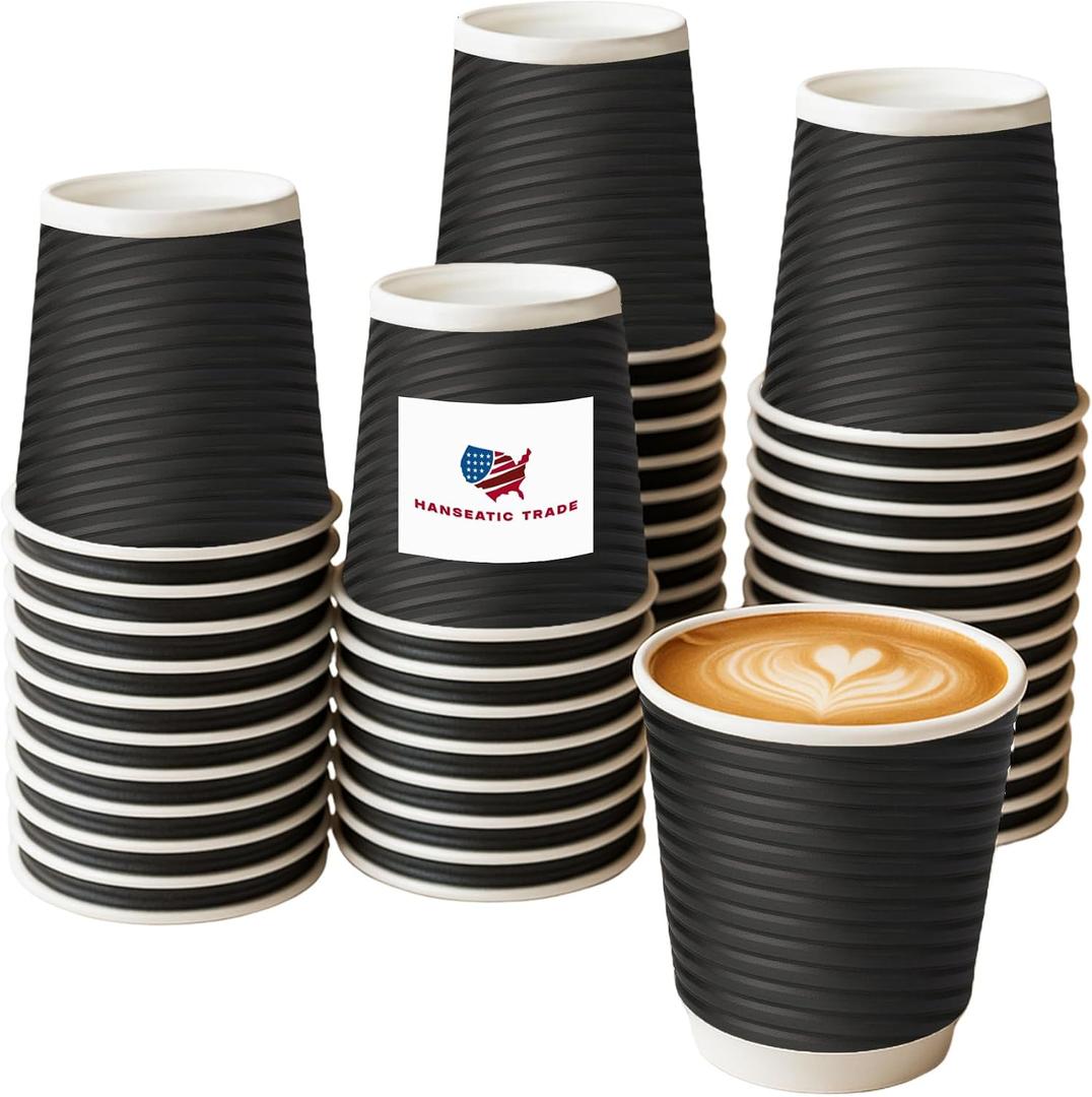 Black Paper Coffee Cups 8oz 20-Pack | Disposable Hot Beverage Cups for Coffee, Tea, Cocoa, Espresso | Sturdy, Insulated & Leak-Resistant
