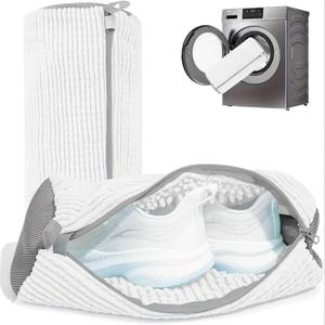 Shoe Washing Machine Bags, XXL Shoe Laundry Bags for Washer Dryer, Sturdy Zipper with Hook Design, Sneaker Dry Bags Included, Reusable Washing Bag for Sneaker, Tennis, White 1pc