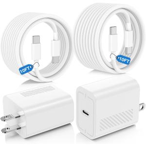 40W USB C Fast Charger for iPhone 17/ Air/16/15 Pro Max,2Pack 10FT Type C Charger Block & Cable, PD 3.0 Super Fast Charging for iPad Pro MacBook Air/Pro M1/M2, AirPods (White)