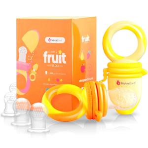 NatureBond Baby Food Feeder/Fruit Feeder Pacifier Nibbler (2 Pack) - Infant Teething Toy Teether Weaning in Appetizing Colors | + Additional Silicone Sacs (Sunshine Orange and Lemonade Yellow)