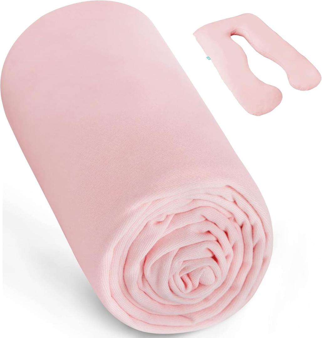 Pregnancy Pillow Cover U-Shaped 100% Cotton (ONLY Pillowcase), Super Soft Replacement Cover for Maternity Pillow, Full Body Pregnancy Pillow Case, Universal Fit, Pink