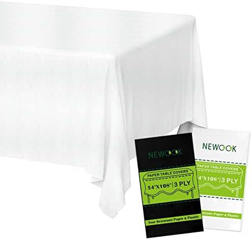 NEWOOK White Paper Tablecloths Disposable for Rectangle Tables 3 Pack,3 Ply Paper & Plastic Quality Table Cloth for Parties,54 x 108 Inch Birthday Table Cover Outdoor Wedding Banquet Tablecover