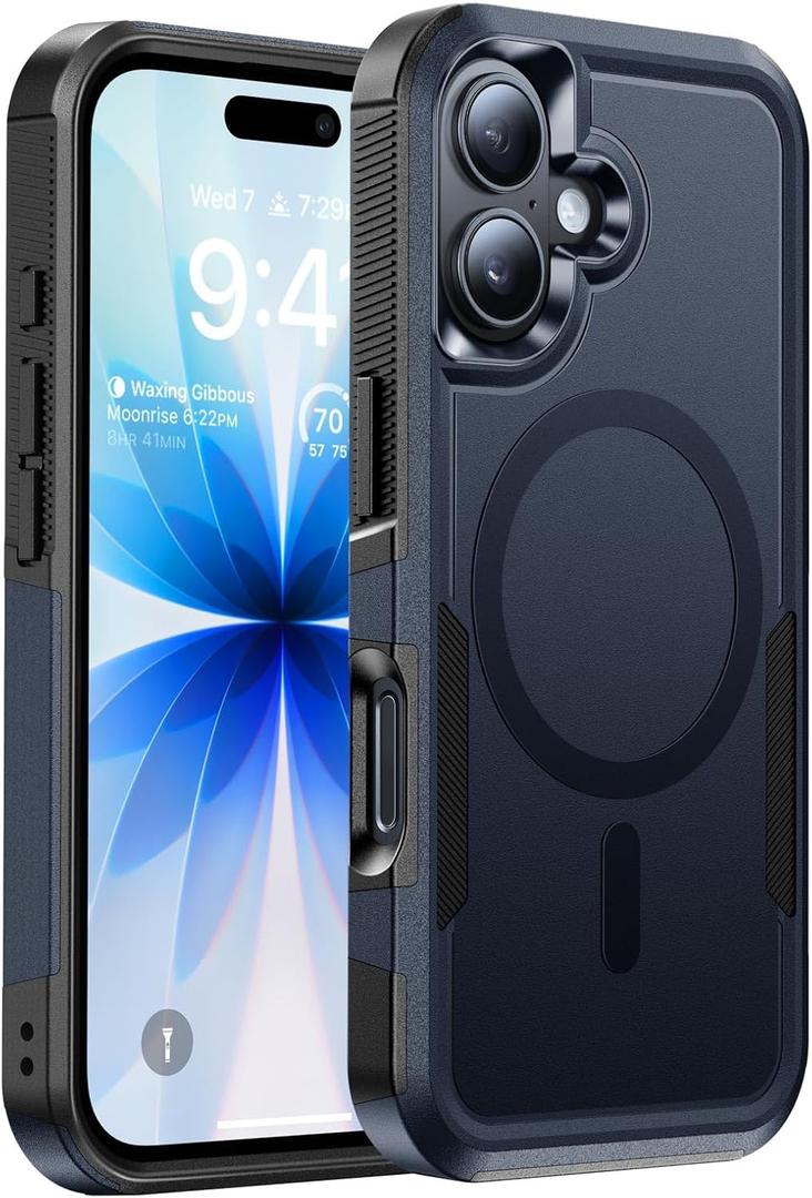 Magnetic for iPhone 16 Case Military-Grade Dual-Layer Shockproof, Heavy Duty Rugged Protection Phone Case [Fit for MagSafe] Anti-Fingerprint Anti-Scratch for iPhone16 Cover 6.1", Blue