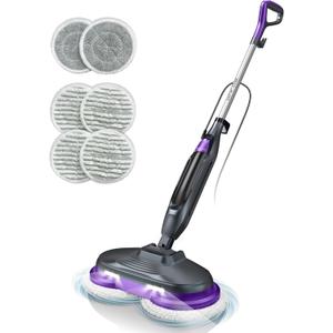Scrubbing Steam Mop, Steam Mops for Floor Cleaning with Rotating Pads, 4 Cleaning Modes & LED Headlights, Swivel Steering,Safe for all Sealed Hard Floors F2 (Purple)