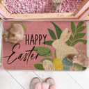 Artoid Mode Pink Rabbit Flowers Bunny Eggs Happy Easter Doormat, Home Decor Low-Profile Switch Rug Door Mat Floor Mat for Indoor Outdoor 17x29 Inch