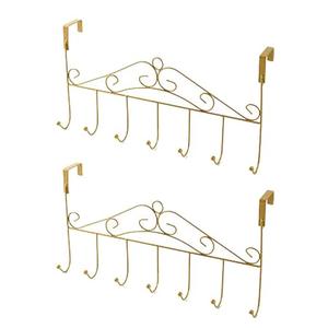 eywlwaar Gold Over The Door Hooks 7 Hanger Rack Heavy Decorative Metal Rack for Home Use Hats Coats Key Bag Clothes Scarfs Hooks (2 pack, Golden)