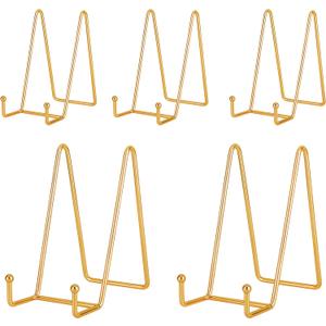 IBosins 5 Pack 6 Inch Plate Holder Display Stands, Metal Gold Frame Stand for Picture, Book, Photo Easel, Creation, Collectibles