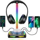 New Bee RGB Headphone Stand with 2 USB-C & 1 USB Charging Ports, Desk Gaming Headset Holder with 7 Light Modes and Non-Slip Rubber Base Suitable for All Earphone Accessories
