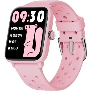BIGGERFIVE Smart Watch for Kids Without APP, Fitness Tracker Watch Pedometer, Heart Rate, 5ATM Waterproof, Sleep Monitor, Calorie Step Counter, Games, Alarm Clock for Girls 5-14, Porous Pink