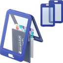 Uniclife 3 Pack ID Badge Holder with Double-Sided Windows Vertical Hard Plastic Case Blue Card Protector Pouch for Office School ID Credit Cards Proximity Key Cards Drivers Licenses and Passes