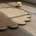 4x4, 5x5, 6x6,feet Natural Jute Scallop Round Rug, Floor Scalloped Edge Rug Braided Boho Eco Large Circular Handmade Area Rugs