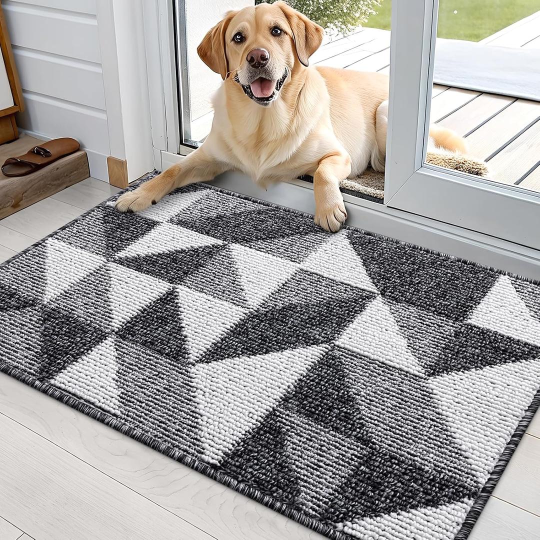 OLANLY Door Mat Indoor Entrance Washable 36x24, Odor-Free Low-Profile Front Back Geometric Doormat, Absorbent Resist Dirt Entry Carpet, Easy to Clean Sturdy Inside Floor Mats for Entryway, Black