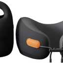 PIXIE MOOD Every Think Travel and Airplane Neck Pillow, Memory Foam, Support, Neck, Head Chin - Soft, Lightweight, Washable, Easy-to-Carry (Grey / Black)