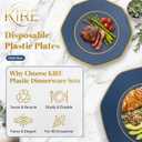 KIRE 140Pcs Blue Plastic Plates with Gold Rim - Gold Disposable Plastic Silverware with Blue Handle&Clear Cups&Hand Napkin - Geometric Party Plates for Memorial Day/Party/Graduation