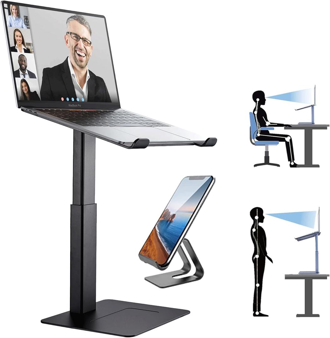 Laptop Stand for Desk, Ergonomic Sitting and Standing Laptop Riser for Notebook MacBook 11-17 InchesDJ Laptop Stand Adjustable Height from 7-15 Inches Aluminum (Black)