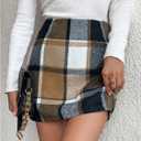 MakeMeChic Women's Plaid Skirt High Waisted Zipper Elegant Bodycon Skirts Yellow Small