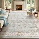 WITSHOCK 10x12 Area Rugs for Living Room: Machine Washable Non Slip Vintage Carpet - Low Pile Lightweight Print Rug for Bedroom Dining Room - Stain Resistant for Household - Pet Owners (Light Blue)
