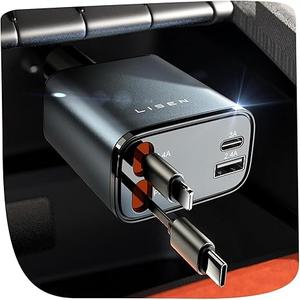 LISEN Retractable Car Charger, Gifts for Mothers Day 2026, 84W Car Charger USB C Fast Charge, Gifts for Mom Dad Him Her, Travel Essentials Car Accessories for Men Women Gifts for iPhone 17 16 15 14 13